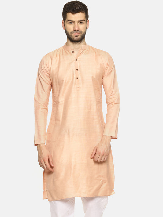 PAROKSH Men Solid peach cotton Straight Kurta