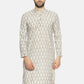 PAROKSH Men Cream-Coloured & Grey Ikat Straight Kurta