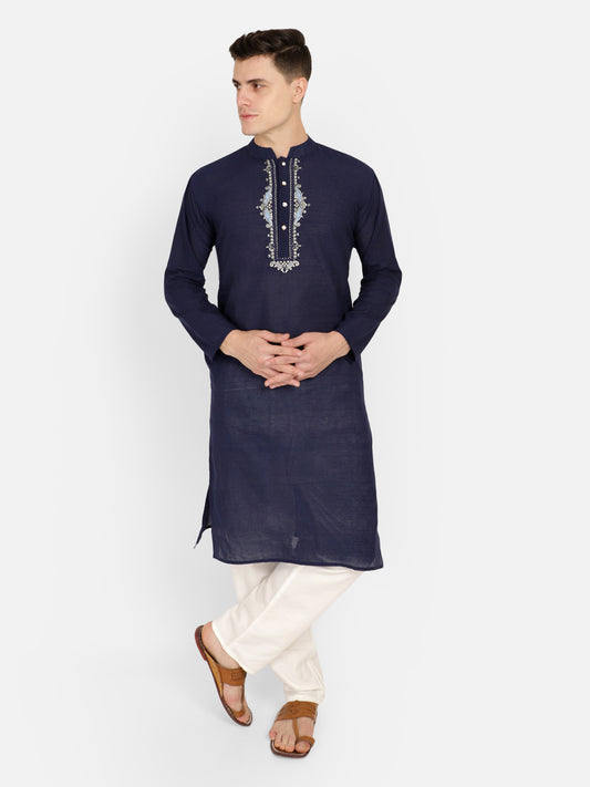 PAROKSH Men Blue & Gold Embroidery long Kurta