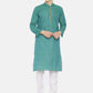 PAROKSH Men peacock blue placket cotton Straight Kurta