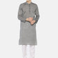 PAROKSH Men Grey placket cotton Straight Kurta