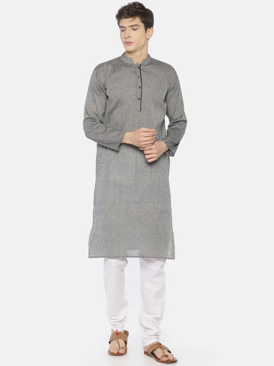 PAROKSH Men Grey placket cotton Straight Kurta