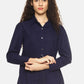 SAHORA Women blue belted solid collar shirt