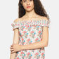 SAHORA Women Peach & Blue Floral Print Bardot Top