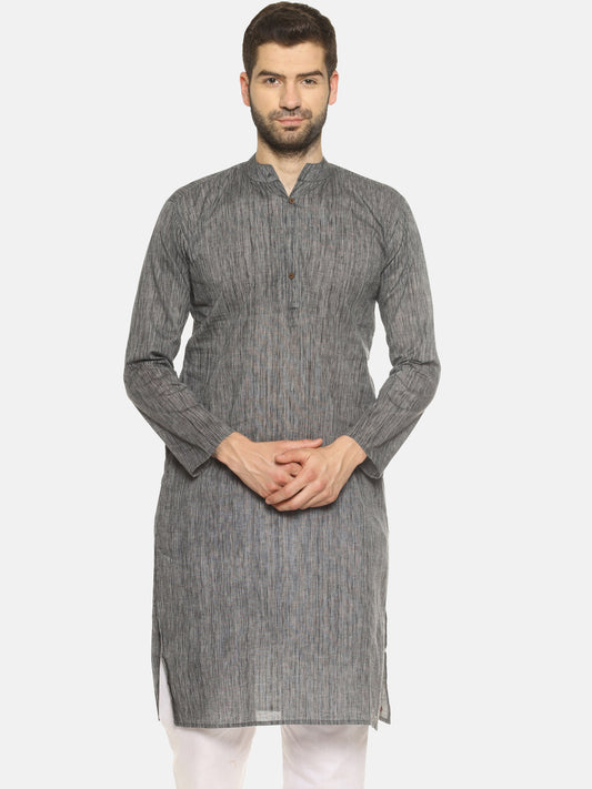 PAROKSH Men textured charcoal grey cotton Straight Kurta