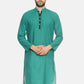 PAROKSH Men light green placket cotton Straight Kurta