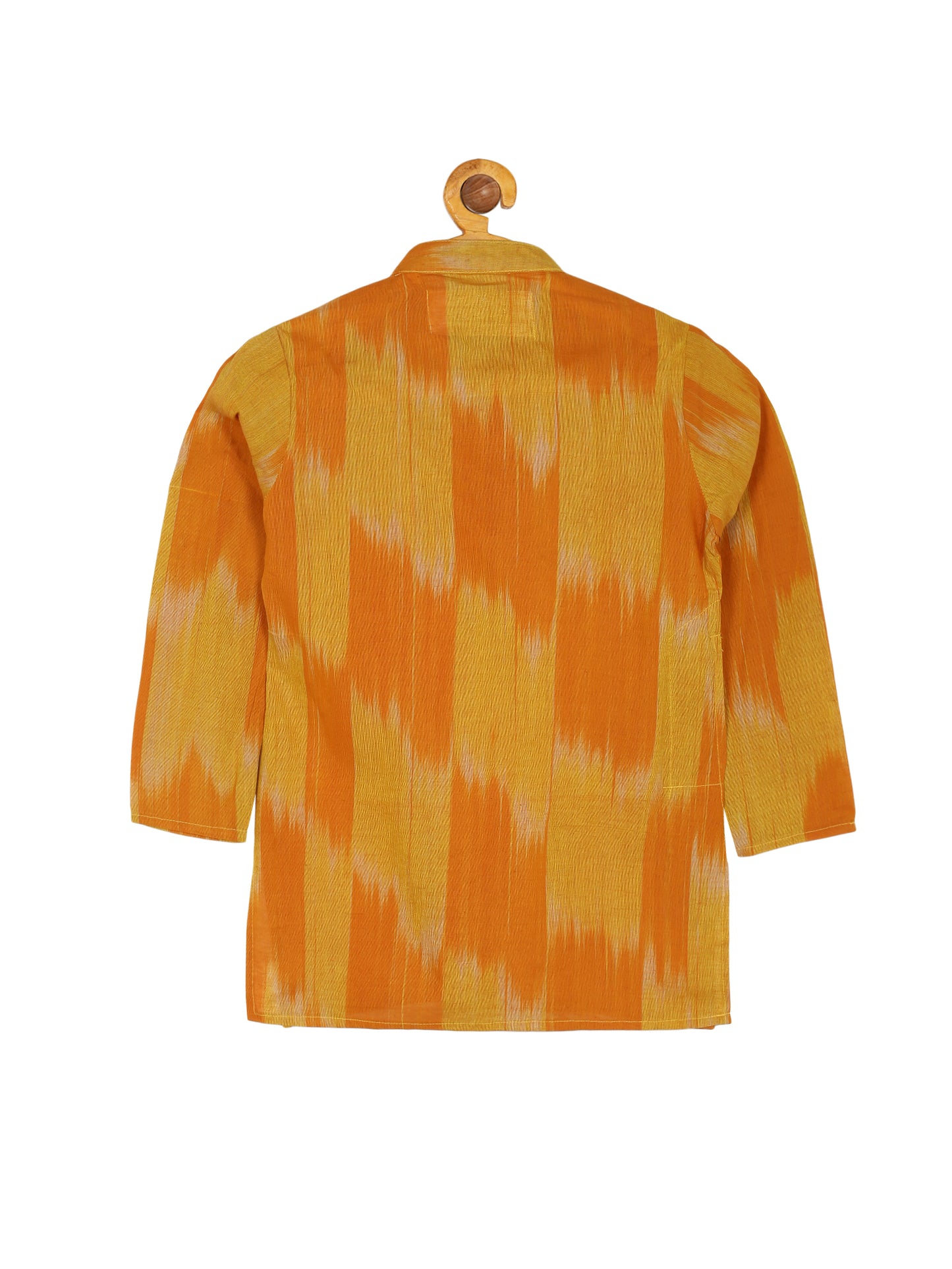 PAROKSH Boys Orange Dyed Flared Sleeves Thread Work Pastels Khadi Handloom Kurta
