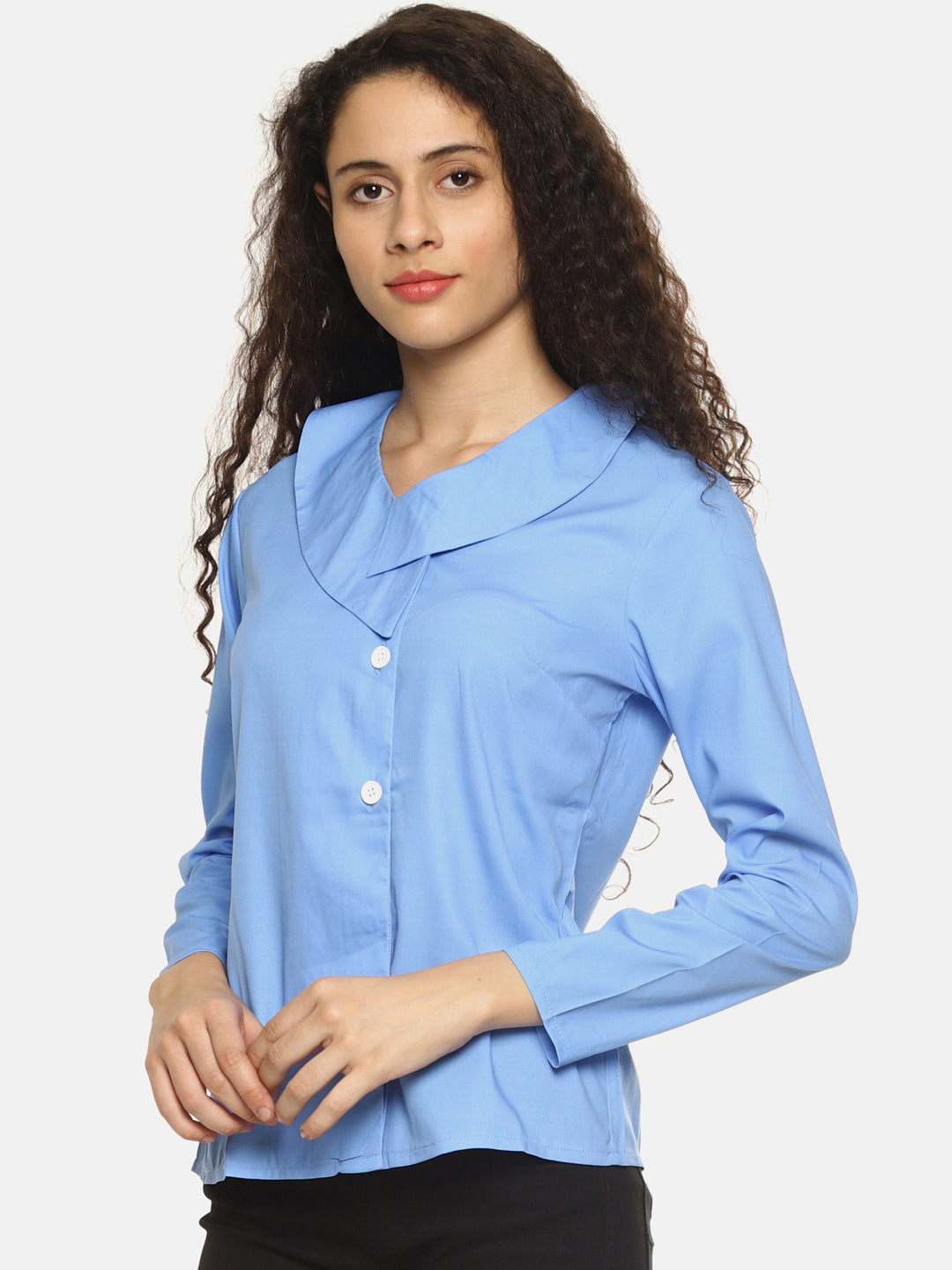 SAHORA Women sky blue solid collar shirt
