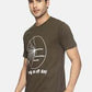 Men's printed round neck olive green t-shirt