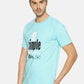 Men's printed round neck aqua blue t-shirt