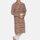 PAROKSH Men Beige & Red Printed Straight Kurta