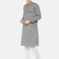 PAROKSH Men Grey placket cotton Straight Kurta