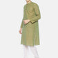 PAROKSH Men light green placket cotton Straight Kurta