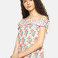 SAHORA Women Peach & Blue Floral Print Bardot Top