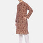 PAROKSH Men Beige & Pink Printed Straight Kurta