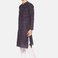 PAROKSH Men blue checkered cotton Straight Kurta