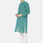 PAROKSH Men peacock blue placket cotton Straight Kurta