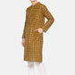 PAROKSH Men olive checkered cotton Straight Kurta