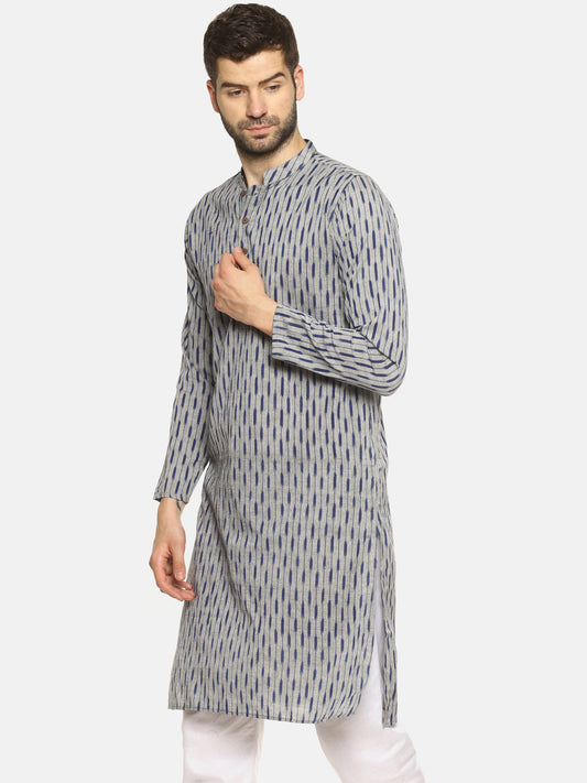 PAROKSH Men Grey woven Ikat Straight Kurta