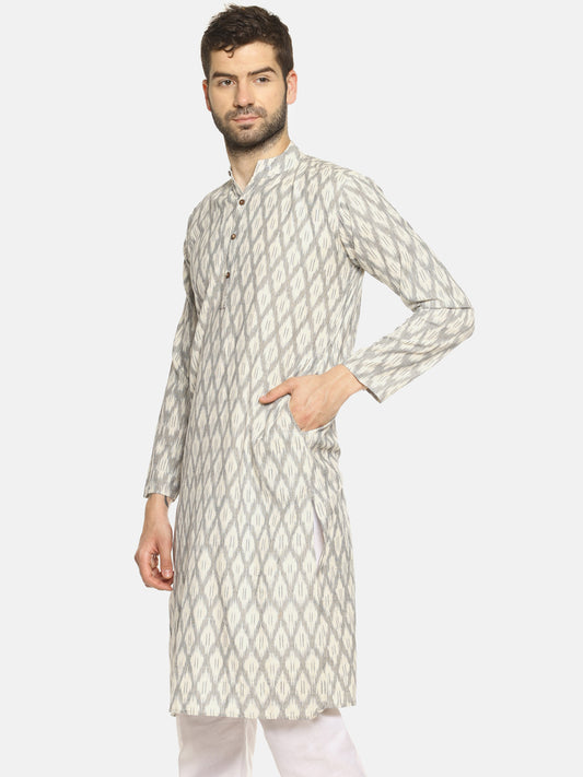 PAROKSH Men Grey woven Ikat Straight Kurta