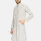 PAROKSH Men white striped cotton Straight Kurta