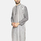 PAROKSH Men grey line detail cotton Straight Kurta