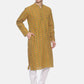 PAROKSH Men Mustard Yellow & Blue Woven Design Straight Kurta