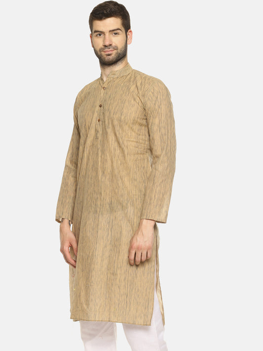 PAROKSH Men textured beige cotton Straight Kurta