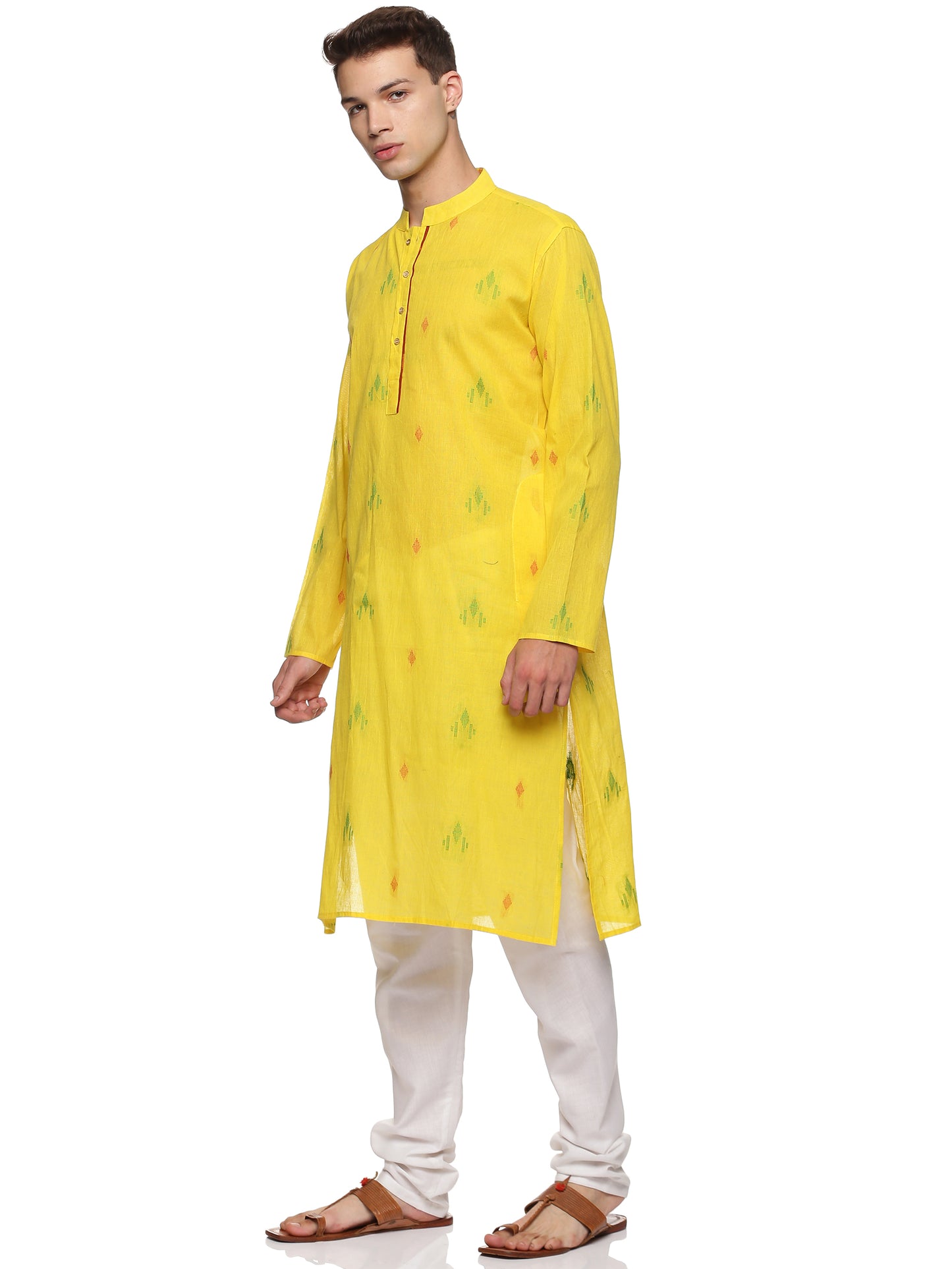 PAROKSH  Men Woven Design Pure Cotton Straight Kurta  (Yellow)