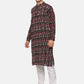 PAROKSH Men's Black Maroon Ikat Woven Handloom Long Cotton Ethnic Kurta