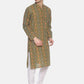 PAROKSH Men Olive green & Orange Printed Straight Kurta