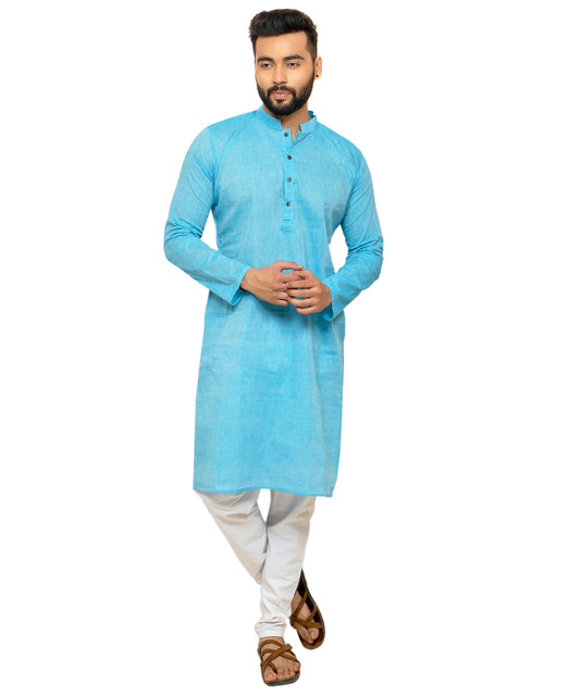 PAROKSH Men solid light blue cotton Straight Kurta