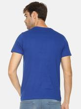 Men's printed round neck royal blue t-shirt