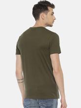 Men's printed round neck olive green t-shirt