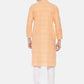 PAROKSH Men peach dual button cotton Straight Kurta
