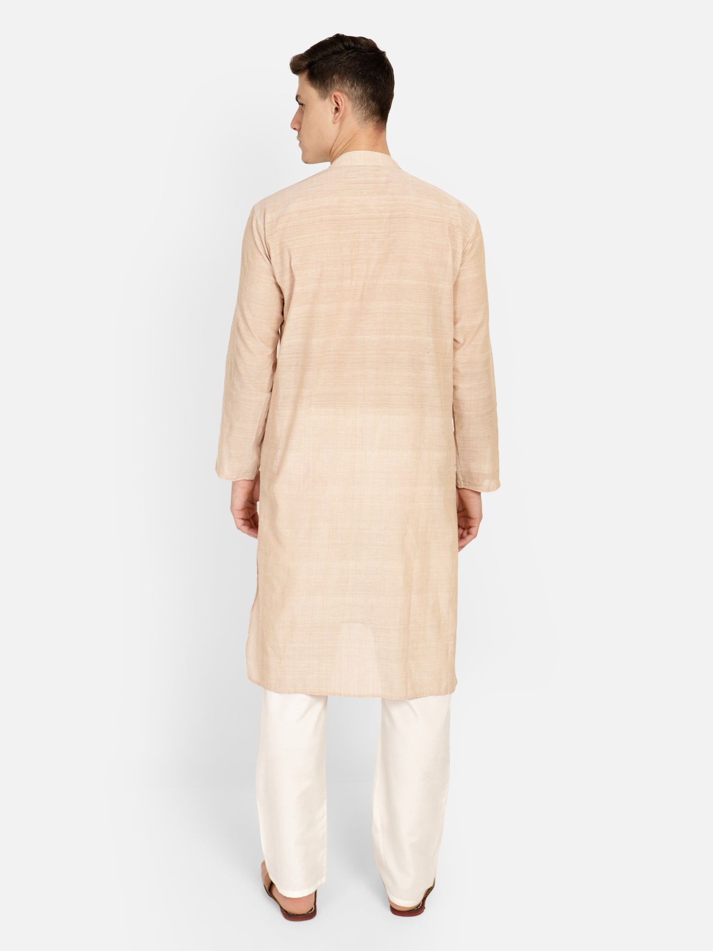 PAROKSH Men Beige Embroidery Straight Kurta
