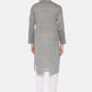 PAROKSH Men Grey placket cotton Straight Kurta
