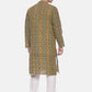 PAROKSH Men Olive green & Orange Printed Straight Kurta