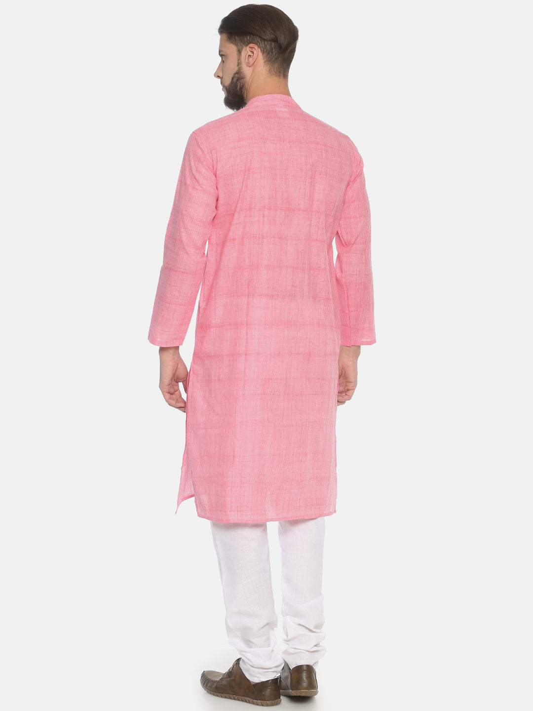 PAROKSH Men Pink dual button cotton Straight Kurta