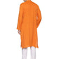 PAROKSH Men Orange & Off White Printed Khadi Handloom Pure Cotton Kurta