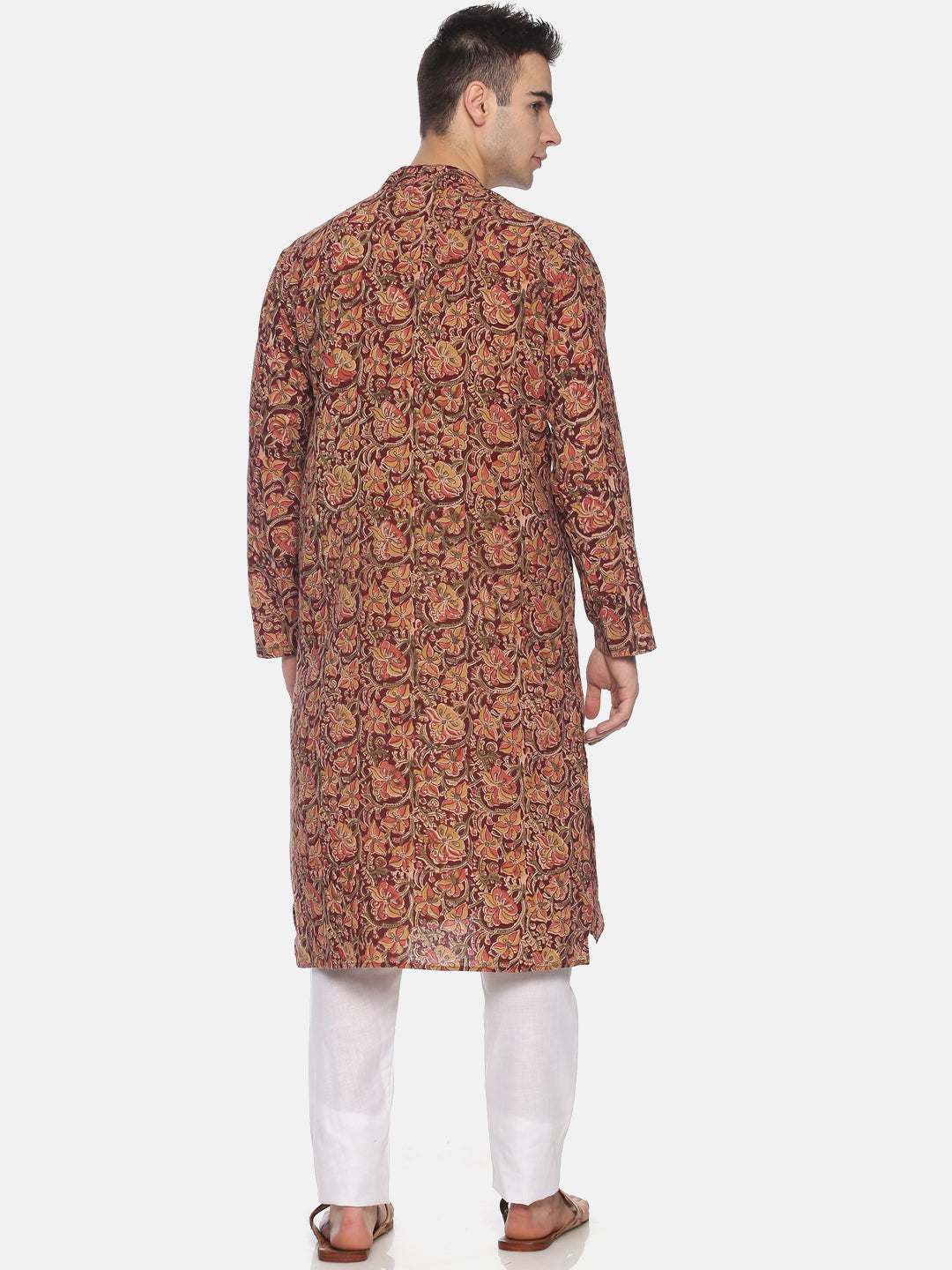 PAROKSH Men Maroon & Pink Kalamkari Printed Straight Kurta