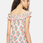 SAHORA Women Peach & Blue Floral Print Bardot Top