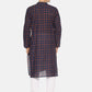 PAROKSH Men blue checkered cotton Straight Kurta