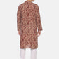 PAROKSH Men Beige & Pink Printed Straight Kurta