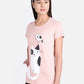 Women's Printed T-shirt (WHITE CAT)