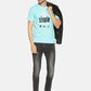 Men's printed round neck aqua blue t-shirt