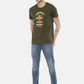 Men's printed round neck olive green t-shirt