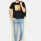 Men's printed round neck black t-shirt