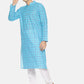 PAROKSH Men sky blue checkered cotton Straight Kurta