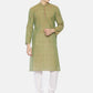 PAROKSH Men light green placket cotton Straight Kurta